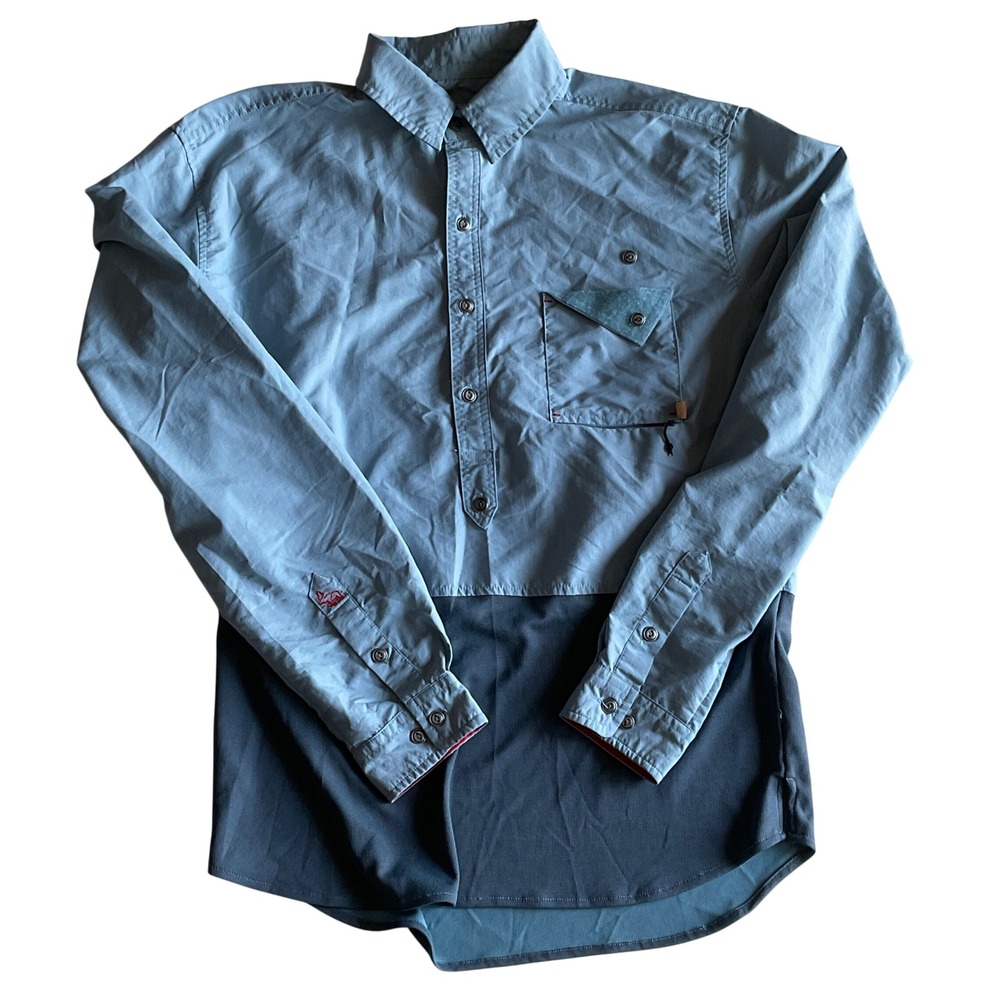 Western Rise Mens Performance Popover button Shirt Blue M Outdoor Fishing Hiking